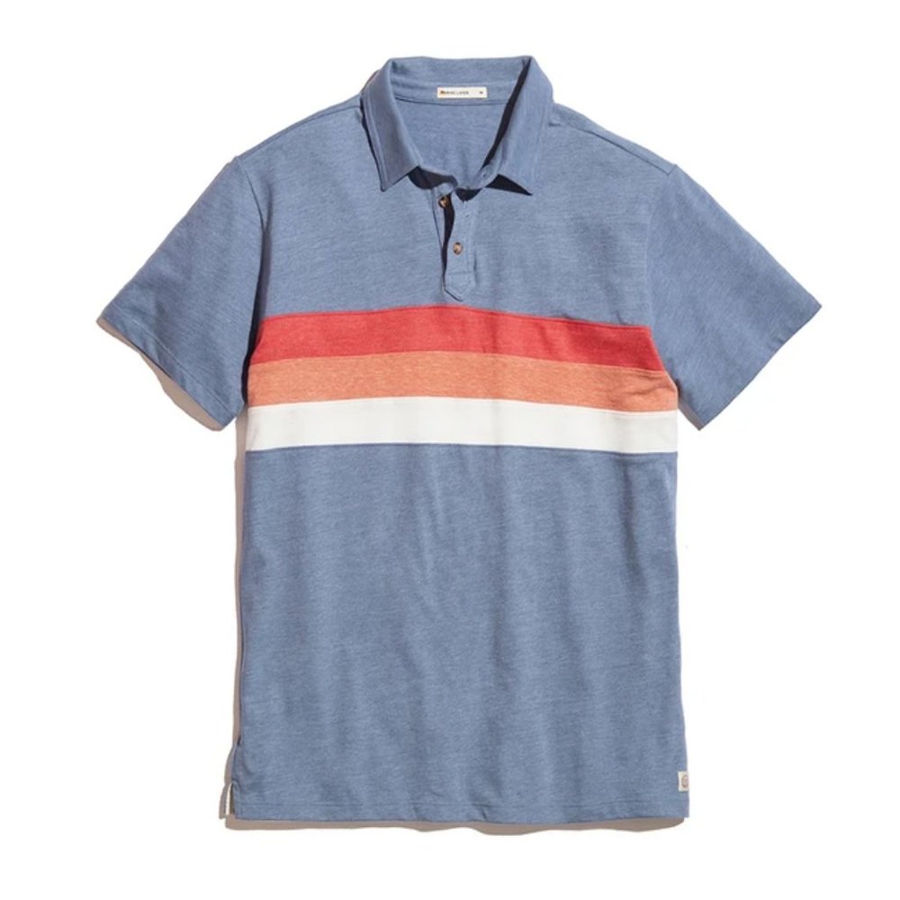 NEW MARINE LAYER LUCAS NAVY COLORBLOCK POLO SHIRT